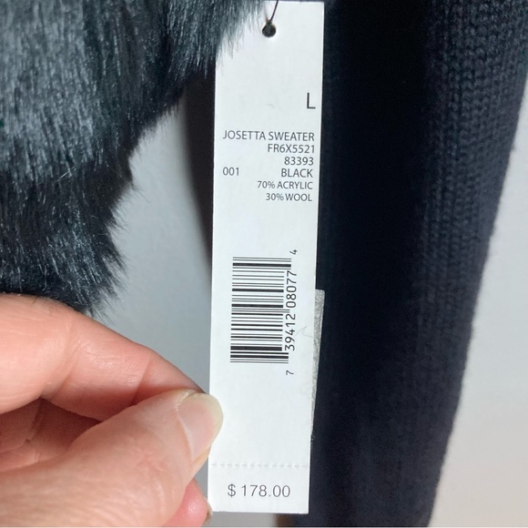 NWT T Tahari faux fur belted cardigan black wool blend large - Picture 9 of 11